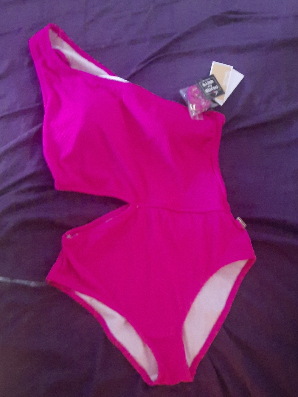 Michael Kors Hot Pink One-Shoulder Cutout One-Piece Swimsuit